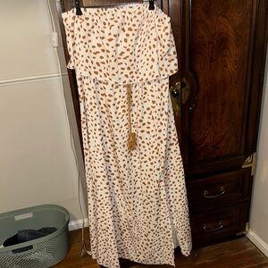 Elegant Cream and Brown Patterned Women's Dress